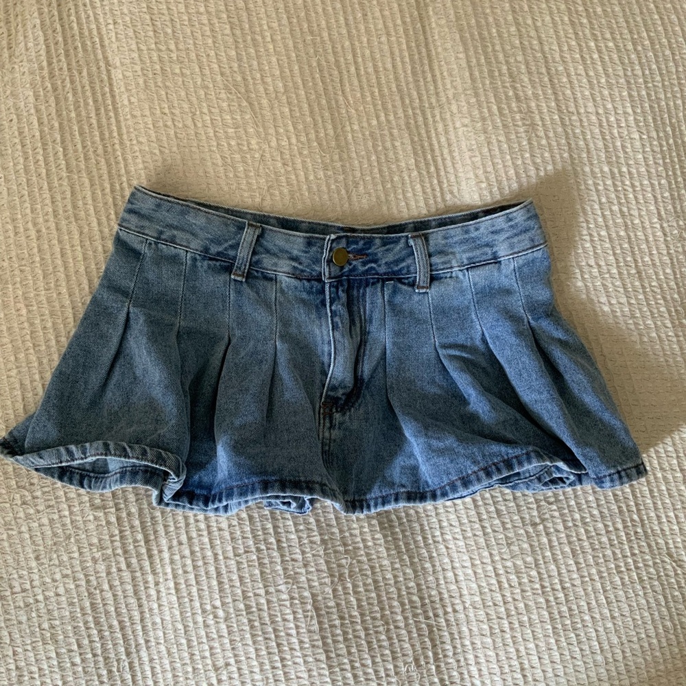 Vintage Y2K 90s Micro Pleated Denim Mini Jean Skirt Festival 2000s XS/S Fairy